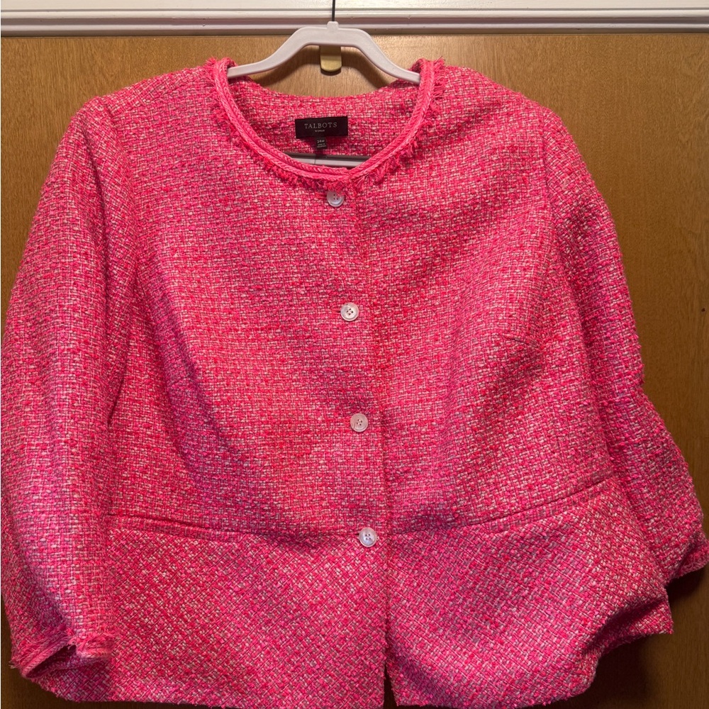 Talbots Woman Brilliant Pink Tweed Peplum Jacket Blazer 24W NWT